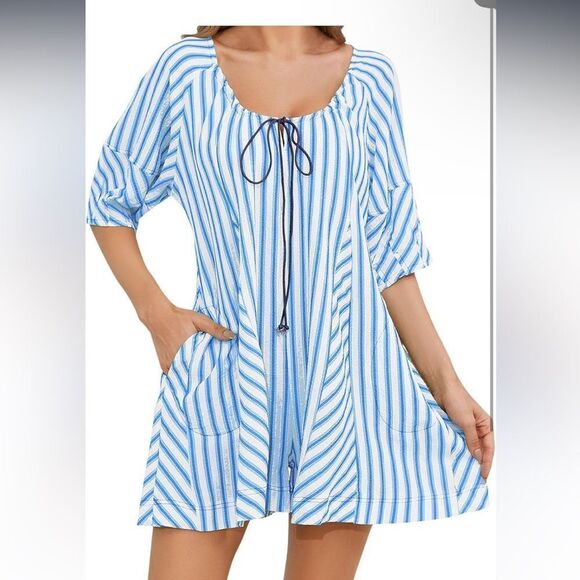 Womens Casual Striped Romper Dress - Picture 4 of 12